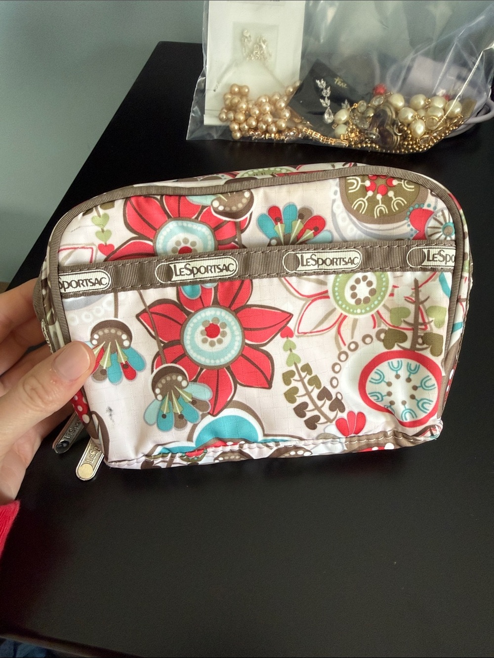 LeSportsac Floral Cosmetic Pouch - Red, Teal, Brown